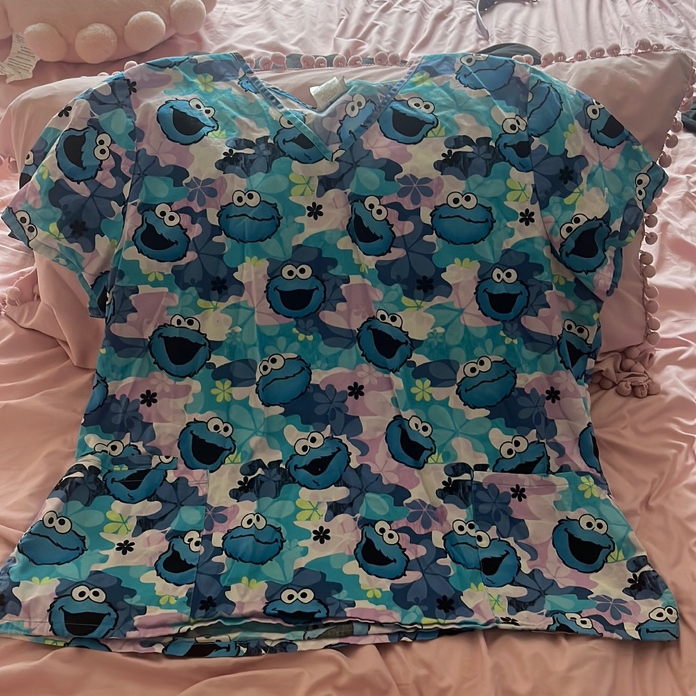 Blue Cookie Monster scrub top